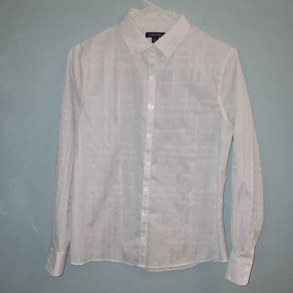 Lands' End Women's White Button Down Shirt With Hatvhing Design